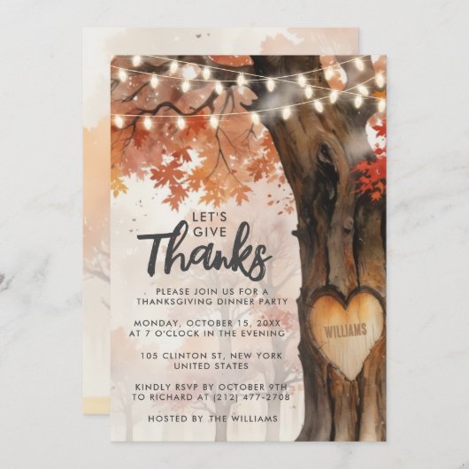 Lasst uns Danke Fall Theme Lighting Tree Dinner ge Einladung (Vorne/Hinten)