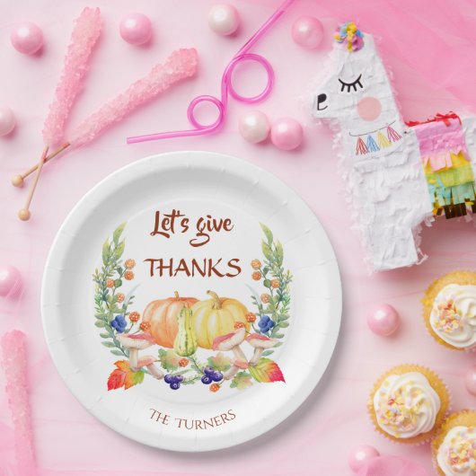 Lasst uns Danke Fall Wreath Pumpkin Erntedank gebe Pappteller (Party)