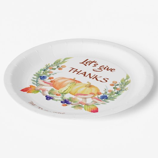 Lasst uns Danke Fall Wreath Pumpkin Erntedank gebe Pappteller (Schrägansicht)