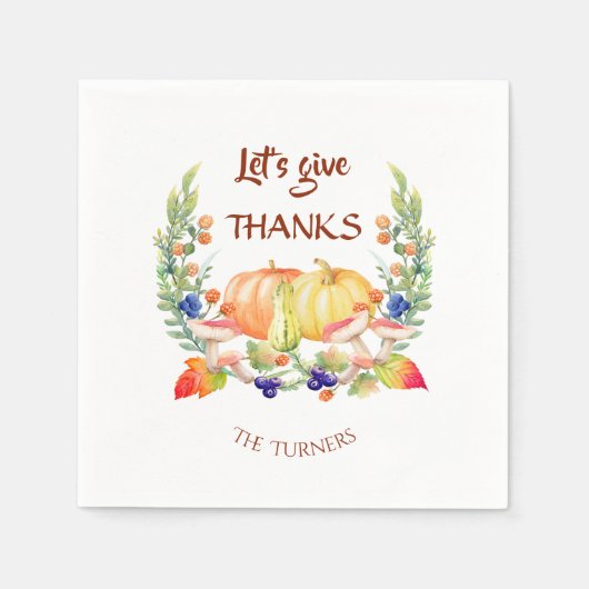 Lasst uns Danke Fall Wreath Pumpkin Erntedank gebe Serviette (Vorderseite)