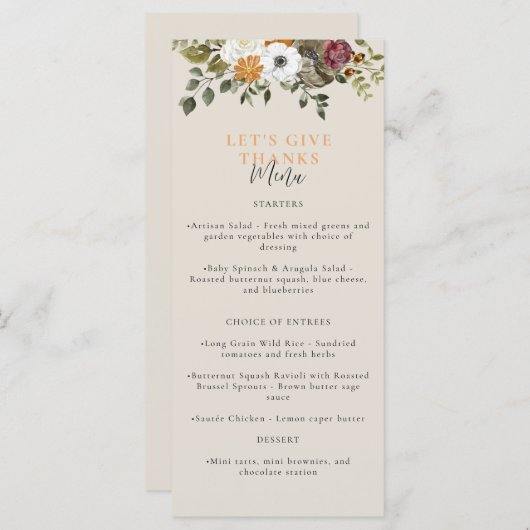 Lasst uns danken Watercolor Erntedank Elfenbein Menükarte (Vorne/Hinten)