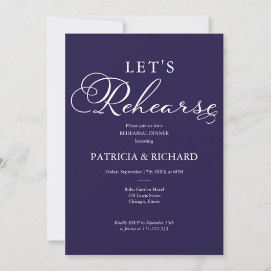 Lasst uns das elegante Abendessen der Navy Blue Pr Einladung (Vorderseite)