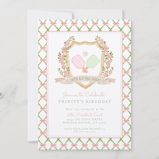 Lasst uns das Gericht treffen | Preppy Pink Pickal Einladung (Vorderseite)