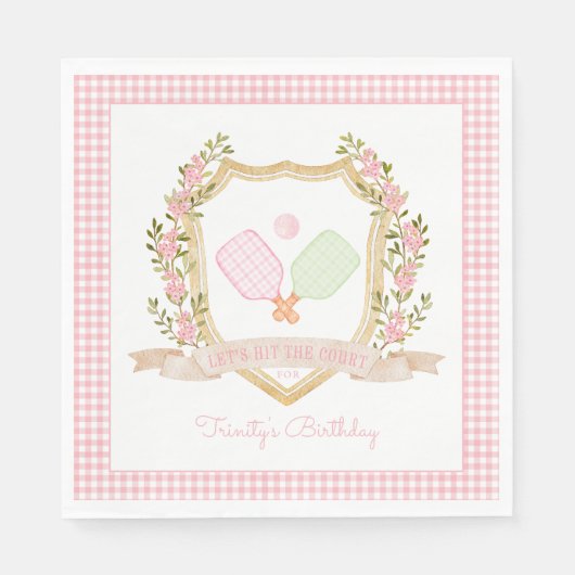 Lasst uns das Gericht treffen | Preppy Pink Pickal Serviette (Vorderseite)