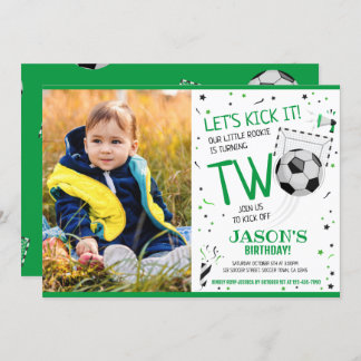 Lasst uns das Green Soccer Foto am 2. Geburtstag a Einladung