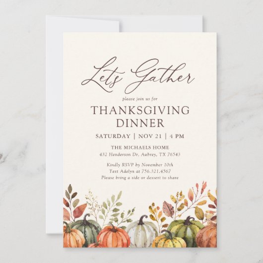 Lasst uns das Kürbiskölner Erntedank-Dinner sammel Einladung (Vorderseite)