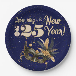 Lasst uns das neue Jahr Party glamourös blau kling Pappteller