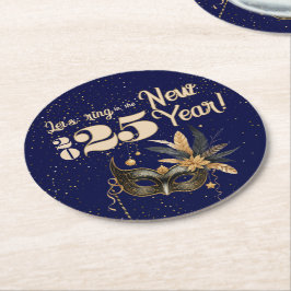 Lasst uns das neue Jahr Party glamourös blau kling Runder Pappuntersetzer