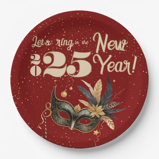 Lasst uns das neue Jahr Party glamourös rot klinge Pappteller (Vorderseite)