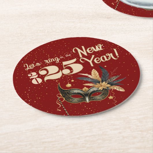 Lasst uns das neue Jahr Party glamourös rot klinge Runder Pappuntersetzer (Angewinkelt)