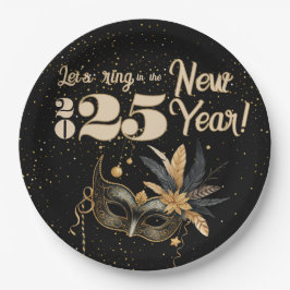 Lasst uns das neue Jahr Party glamourös Schwarz kl Pappteller