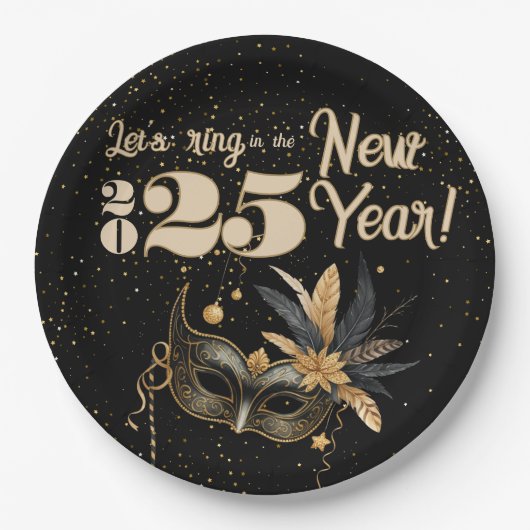 Lasst uns das neue Jahr Party glamourös Schwarz kl Pappteller (Vorderseite)