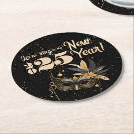 Lasst uns das neue Jahr Party glamourös Schwarz kl Runder Pappuntersetzer