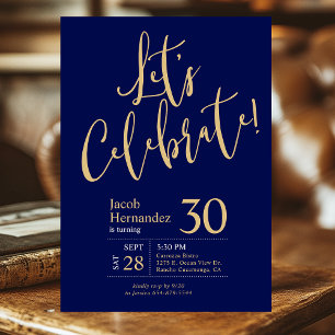 Lasst uns den 30. Geburtstag in Navy Blau und Gold Einladung
