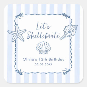 Lasst uns den Geburtstag mit Muscheln feiern Quadratischer Aufkleber