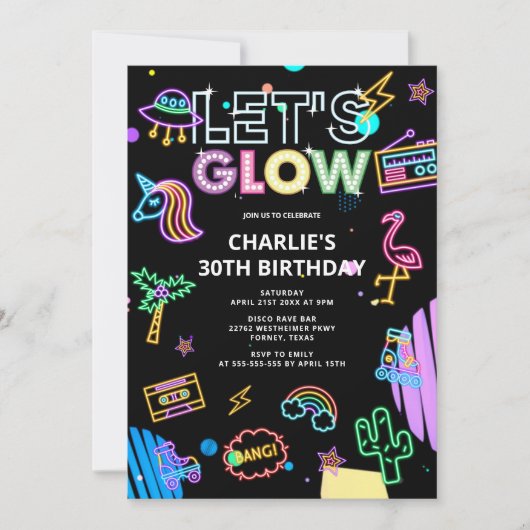 Lasst uns den Jahrtausend-Retro-Neon Pink zum Gebu Einladung (Vorderseite)