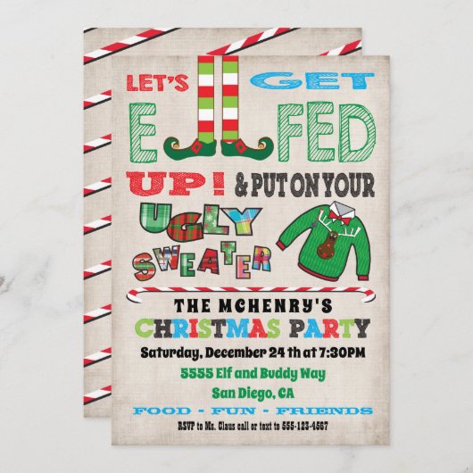 Lasst uns die Einladung von Chrismas Party Elf auf (Vorne/Hinten)