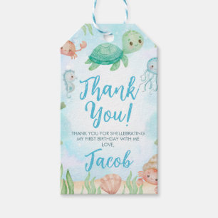 Lasst uns die Meeresschildkröte am Geburtstag unte Geschenkanhänger