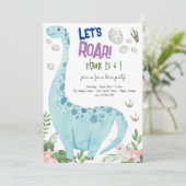 Lasst uns Dino Party Kindergeburtstag Einladung br (Stehend Vorderseite)