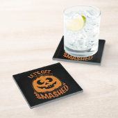 Lasst uns ein gestricktes Tipsy Halloween Jack-O’- Glasuntersetzer (Schrägansicht)