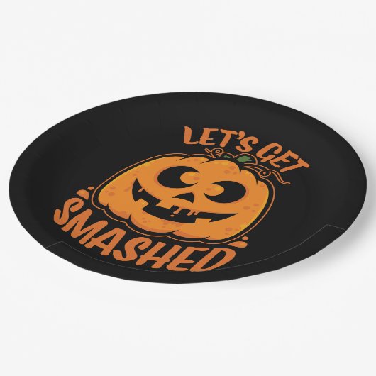 Lasst uns ein gestricktes Tipsy Halloween Jack-O’- Pappteller (Schrägansicht)