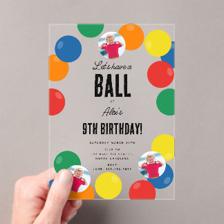 Lasst uns ein Party-Thema für Ball-Kindergeburtsta Acryleinladungen