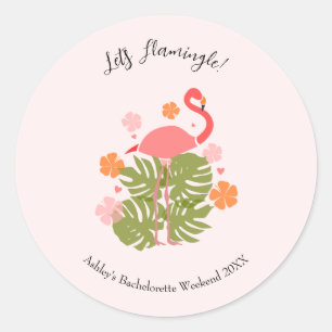 Lasst uns ein rosa Flamingo-Junggesellinnen-Wochen Runder Aufkleber
