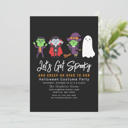 Lasst uns ein tolles Halloween-KostümParty bekomme Einladung (Stehend Vorderseite)