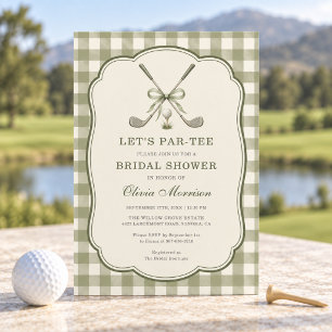 Lasst uns eine Gingham-Golf-Hochzeitsdusche feiern Einladung