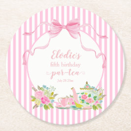 Lasst uns eine Par-tea Pink Floral Geburtstagsfeie Runder Pappuntersetzer