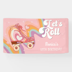 Lasst uns eine Retro-Roller-Skate-Geburtstagsfeier Banner