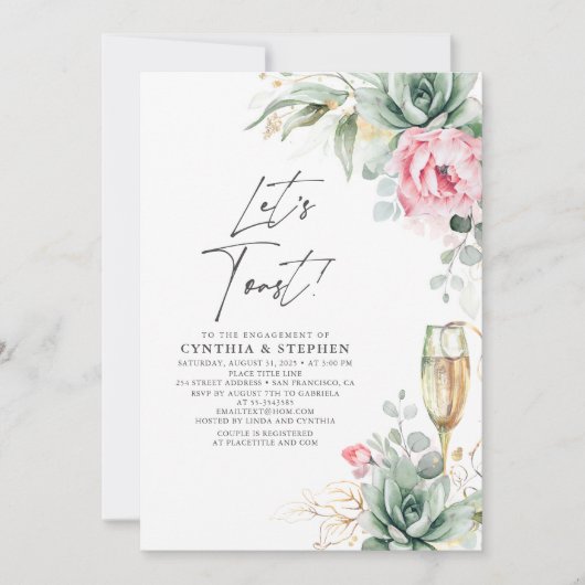 Lasst uns eine überwältigende, rosa, florale Engag Einladung (Vorderseite)