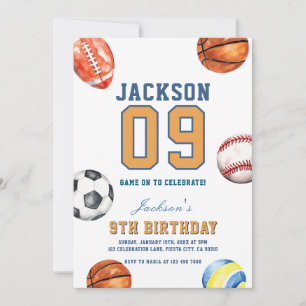 Lasst uns einen Ball Multi-Sport-Geburtstag feiern Einladung