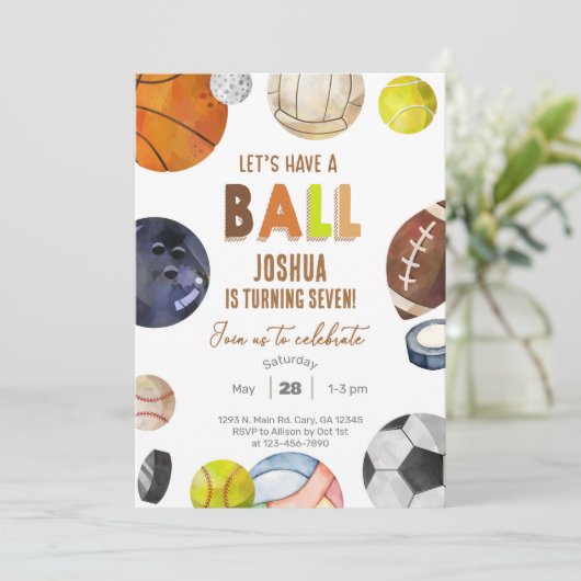 Lasst uns einen Ball SPORTS Jungen einladen. Einladung (Stehend Vorderseite)