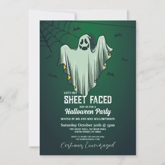 Lasst uns einen Schlag-Faced-Halloween-Party-Ghost Einladung (Vorderseite)