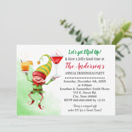 Lasst uns Elfed Up Feierabend Weihnachtsbash holen Einladung (Stehend Vorderseite)