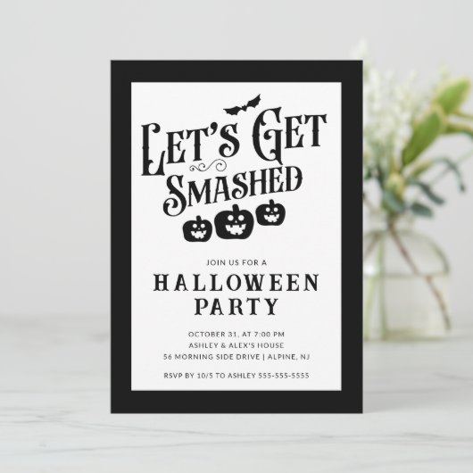 Lasst uns erwachsenes Halloween zerschlagen bekomm Einladung (Stehend Vorderseite)
