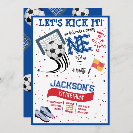 Lasst uns es kleine Rookie-Fußball am 1. Geburtsta Einladung (Vorne/Hinten)