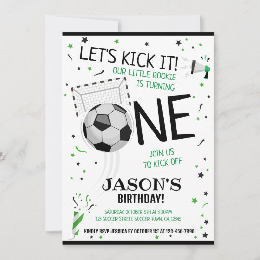 Lasst uns es schwarzen Rookie-Fußball am 1. Geburt Einladung (Vorderseite)