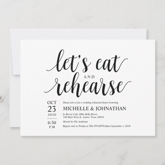 Lasst uns essen und proben, Hochzeitsessen lädt ei Einladung (Vorderseite)