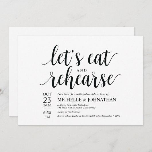 Lasst uns essen und proben, Hochzeitsessen lädt ei Einladung (Vorne/Hinten)