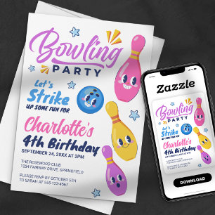 Lasst uns etwas Spaß machen! Bowling-Geburtstagsfe Einladung