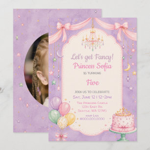 Lasst uns Fancy Lila Rosa Prinzessinnen-Geburtstag Einladung