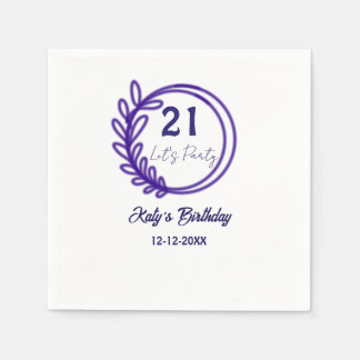 LASST UNS FEIERN 21. Geburtstag Name LILA BLUMEN K Serviette