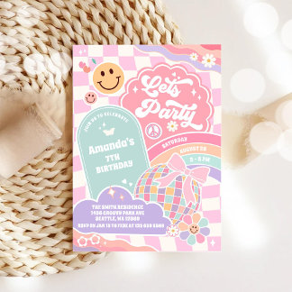 Lasst uns feiern Cloud Regenbogen Disco Geburtstag Einladung