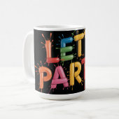 Lasst uns feiern! Farbspritzer-Grafik: Bunte 3D-El Kaffeetasse (Vorderseite Links)
