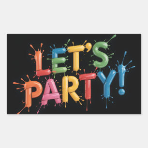 Lasst uns feiern! Farbspritzer-Grafik: Farbige 3D Rechteckiger Aufkleber