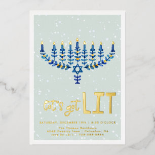 Lasst uns feiern Hanukkah-Party-Einladung Folieneinladung
