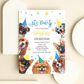 Lasst uns feiern Hundeparty Geburtstagseinladung f Einladung