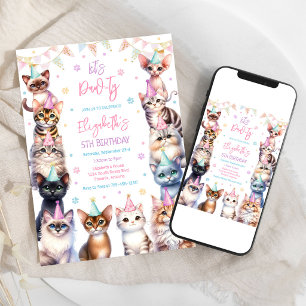 Lasst uns feiern Kitten-Party Katze Geburtstag Einladung
